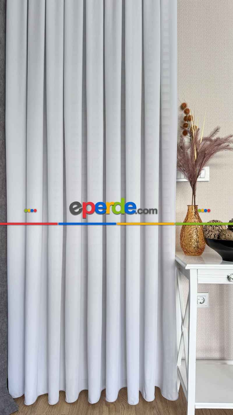 Açık Gri İpek Krep Düz Tül Perde, Premium Kalite Serisidir. Sılk Crepe - Grey