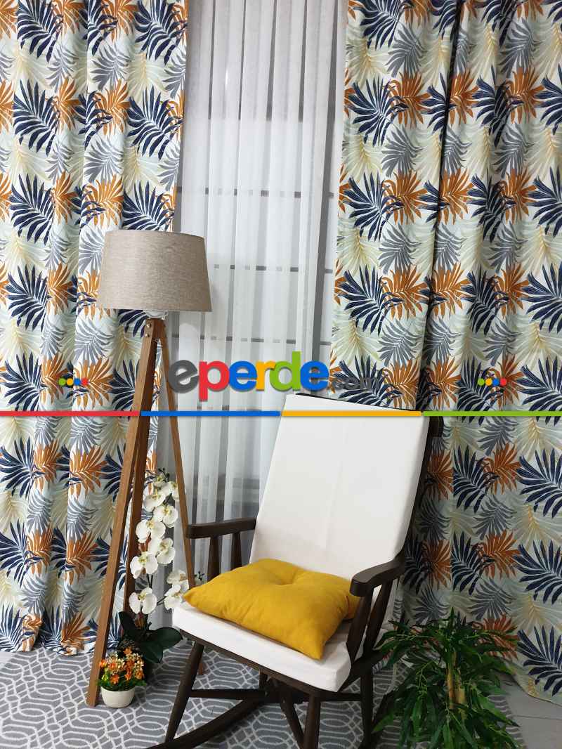 Mutfak Perdesi Kanat Fon Perde Yaprak Desenli- Siyah