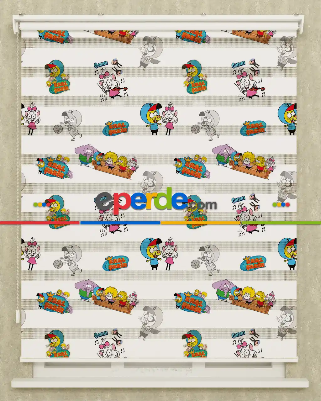 Çocuk Odası - Kral Şakir Ve Arkadaşları Baskılı Zebra Perde