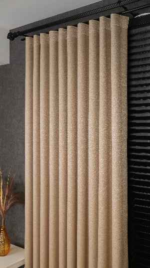 Bej Premium Jakar Dokuma Fon Perde, Parlak Zemin