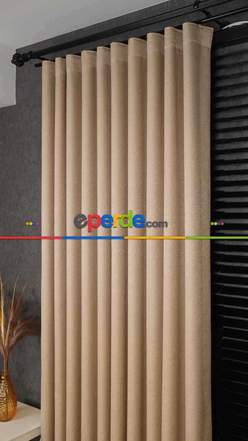 Bej Premium Jakar Dokuma Fon Perde, 33 Farklı Renk Parlak Zemin