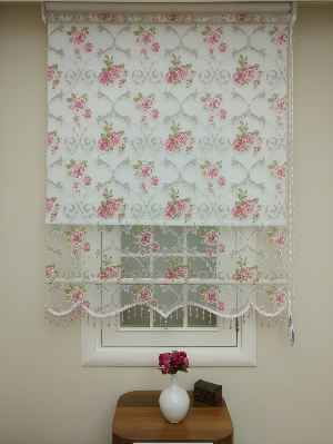 Pembe Çiçek Desenli Çiftli Sistem Tül Stor Perde- Pembe