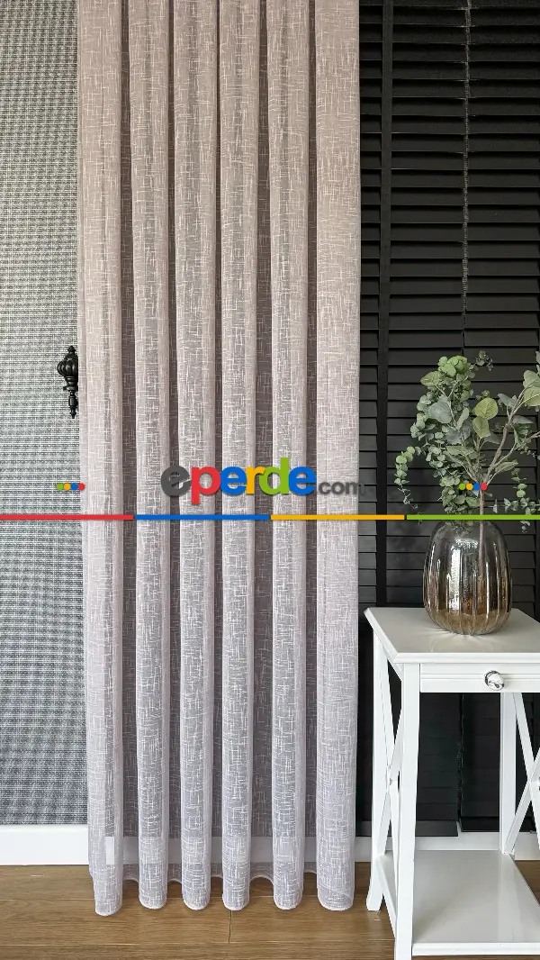 Bebek Odası Tül Perde - Pudra Pembe, Naturel Keten Tül, Düz Tül Perde - Premium Kalite Serisidir, Eteği Kurşunlu Tül