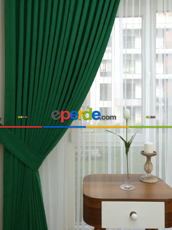 Salon Fon - Koyu Yeşil - Düz Fon Perde (  Dökümlü Fon Perde)- Yeşil