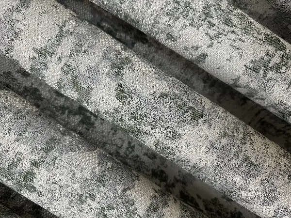 Bej Yeşil Desenli Jakar Fon Perde (285 En)- Yeşil Koyu Yeşil