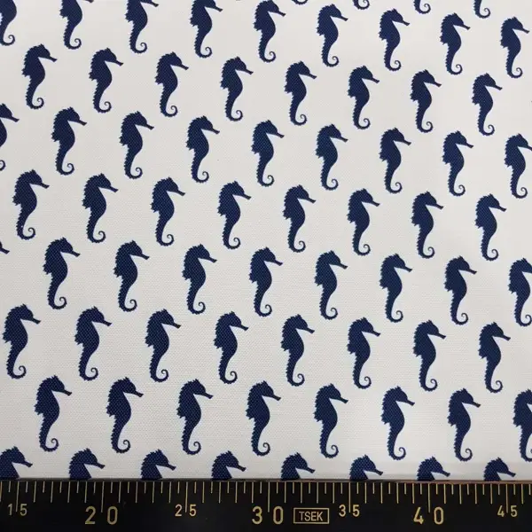 Bebek Odası - Marin Serisi Deniz Atı Desenli Fon Perde Evm1512-2 Kumaşı Kalındır Duck Bezi Değildir- Lacivert-Beyaz