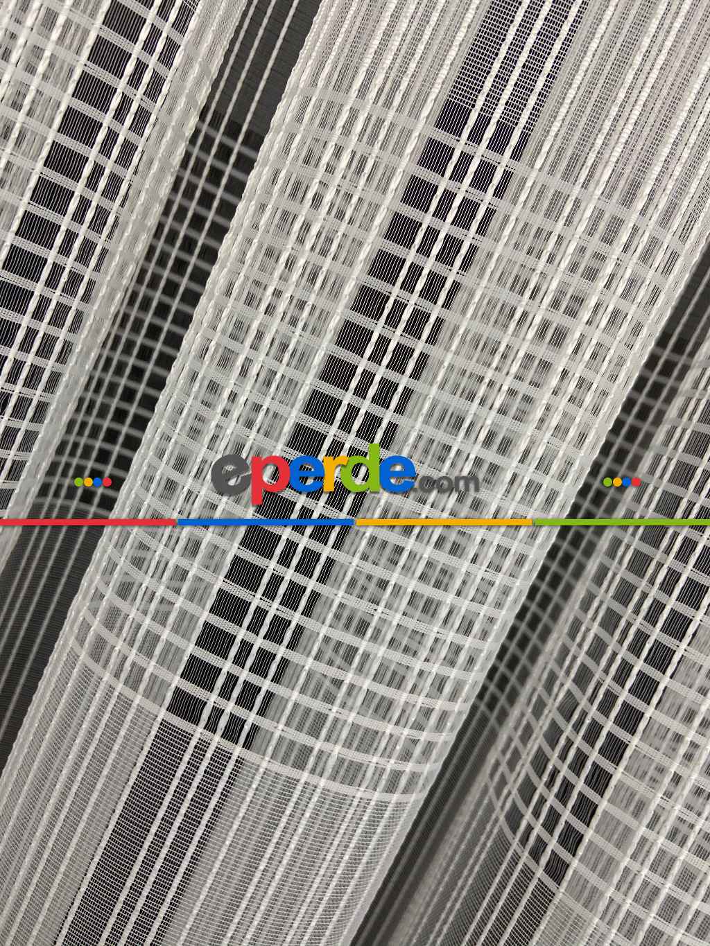 Mutfak - Zincir Çizgili Tül Perde Ekru Renk Kırık Beyaz- Ekru