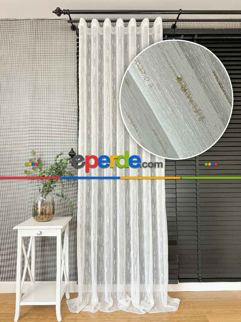 Sakallı Şantuk Tül Perde - Krem Altın - Ürün Videosu Açıklamada Vardır