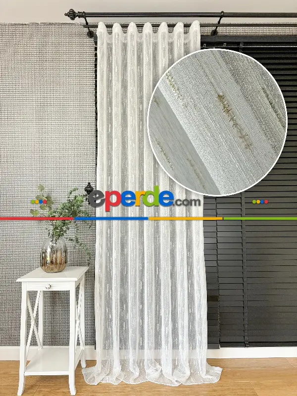 Salon Sakallı Şantuk Tül Perde - Krem Altın - Ürün Videosu Açıklamada Vardır