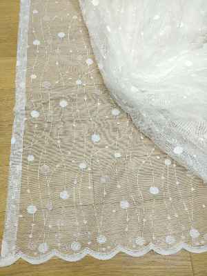 Spor Puantiyeli Desen Fransız Dantel Tül Perde- Ekru