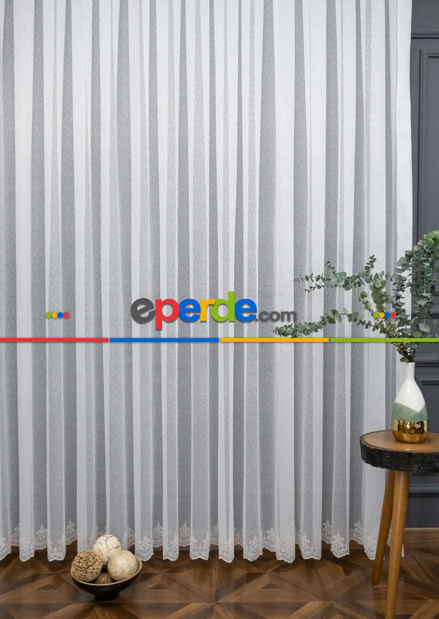 Şehrazat Fransız Danteli Etek Ucu Nakışlı Örme Tül Ekru