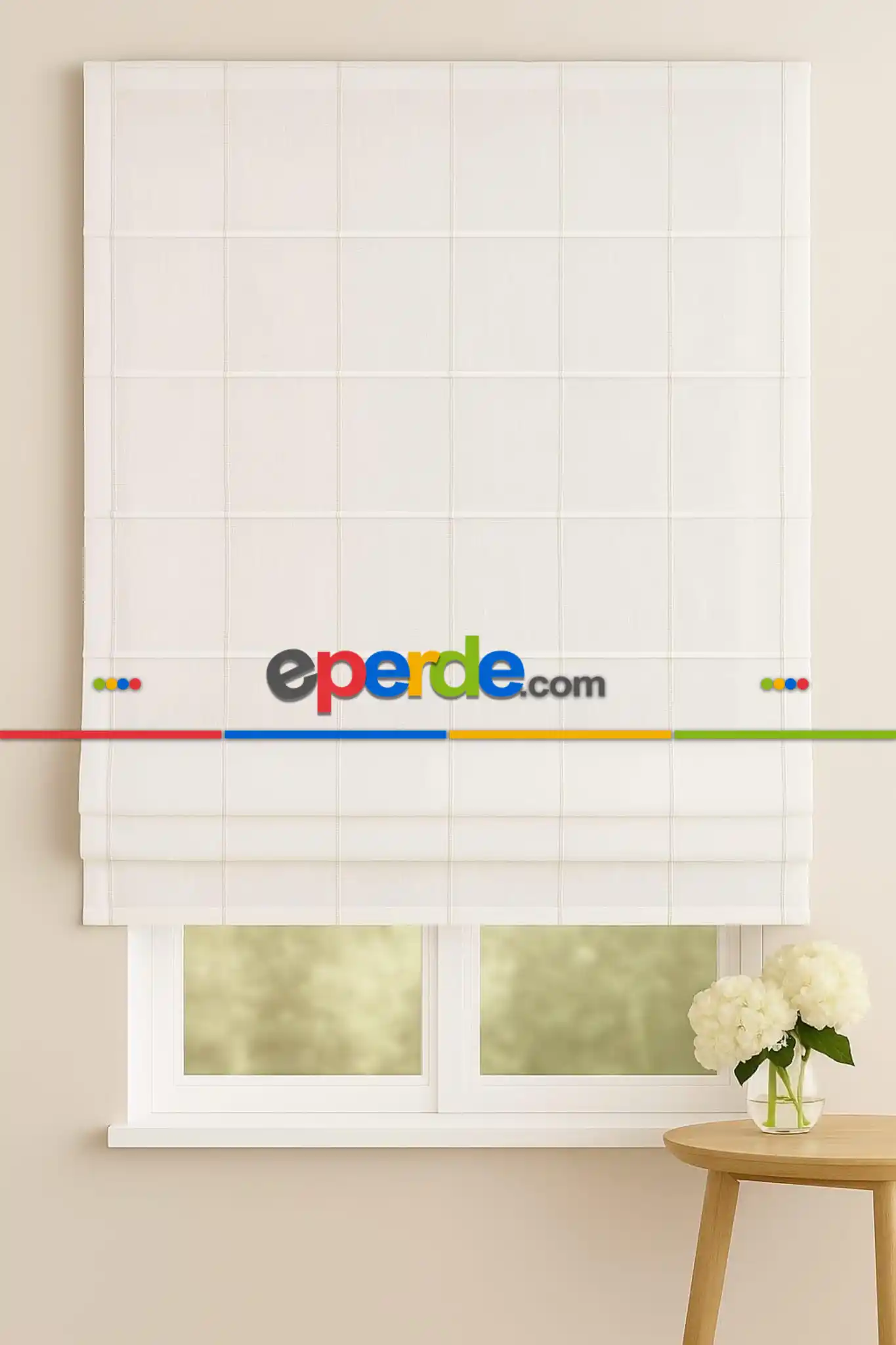 "katlamalı Tül Perde – Beyaz Keten Kenarı Şeritli Mekanizmalı Perde "