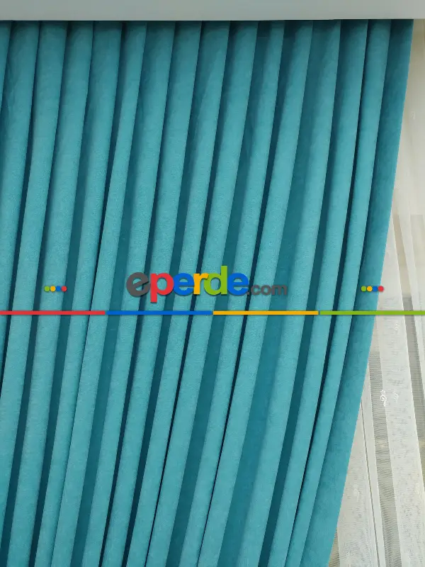 Açık Petrol Düz Sade Fon Perde Dökümlü ( Dökümlü Fon )- Petrol Mavisi