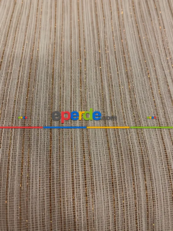 Arzenen Işıkta Doğal Parlama-ışıltı Efektli, Bakır Şerit Detaylı Tül Perde- Ekru - Kurşunlu Tül