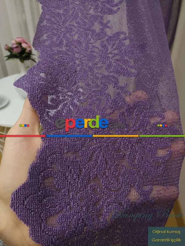 Mor Örme Tül Fon Perde- Mor