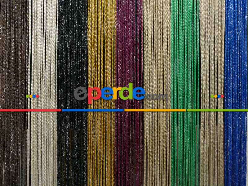 Bej Rengi İp Perde Kalın Zincir Simli Serisi- Bej-altın