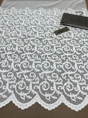 Yeni Seri Duble Etek Nakış İşlemeli Tül Perde Brillant- Ekru