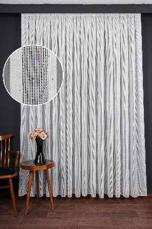 Yumuşak Dokulu Gümüş Damlacık Desenli File tül perde Ütü İstemez