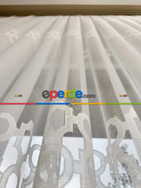 Salon - Desenli Fransız Dantel Örme Tül Perde, Desenli Ütü İstemeyen Tül