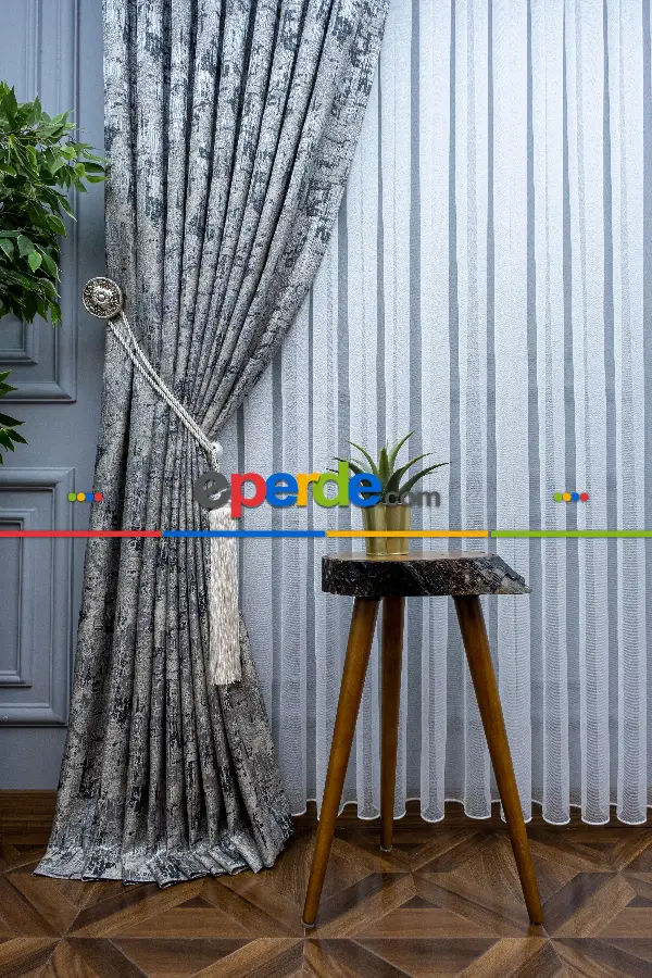 Patinedesenli Valencia Jakar Dokuma Fon Perde- Bej-füme