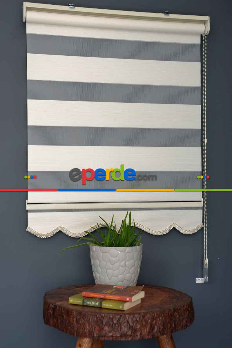 Halim Perdesan Dk-101 Krem & Beyaz Renk Etekli Veya Eteksiz Zebra Stor Perde