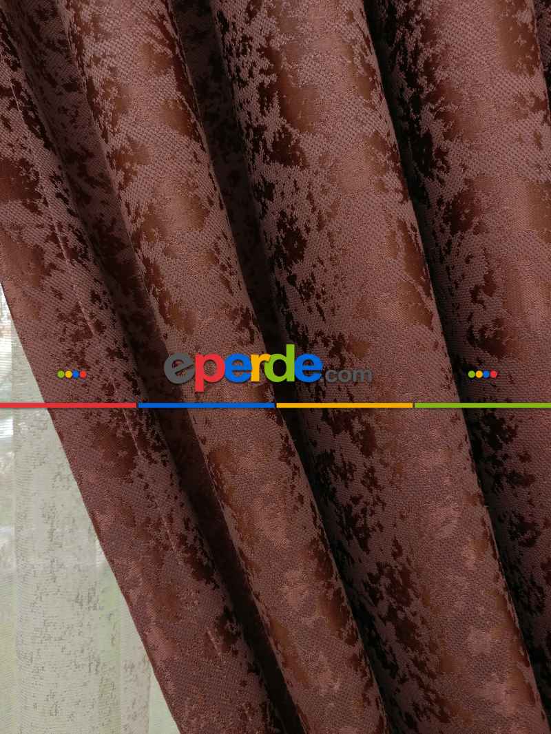 Bakır Duz Jakar Fon Perde (180)- Kiremit Rengi