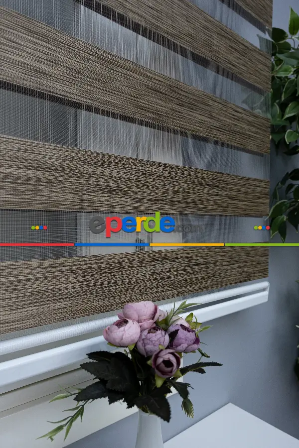 Oturma Odası - Zebra Perde Bambu Kumaş Kahve Rengi A Kalite Zebraperde- Kahverengi