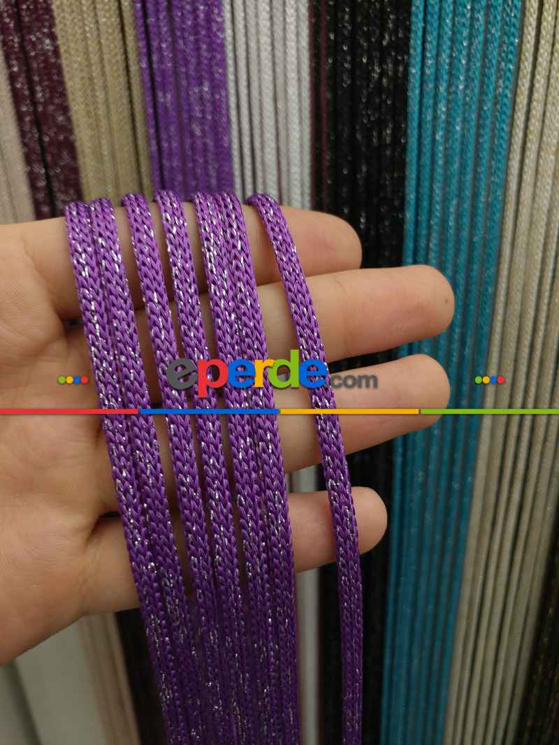 İp Perde - Mor Jumbo Simli Zincir Serisi İp Perde- Mor