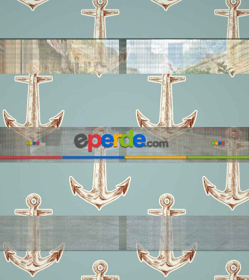 Bebek Odası Zebra Perde - Çapa Desen Baskılı Zebra Perde- Mavi-Kahverengi