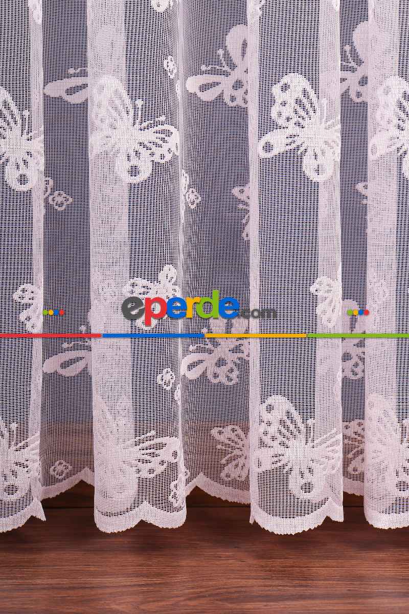 Kız Çocuk Ve Bebek Odası Tül - Pembe - Kelebek Desenli Örme Tül Perde