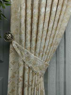 Krem Desenli Jakar Fon Perde (180)- Krem