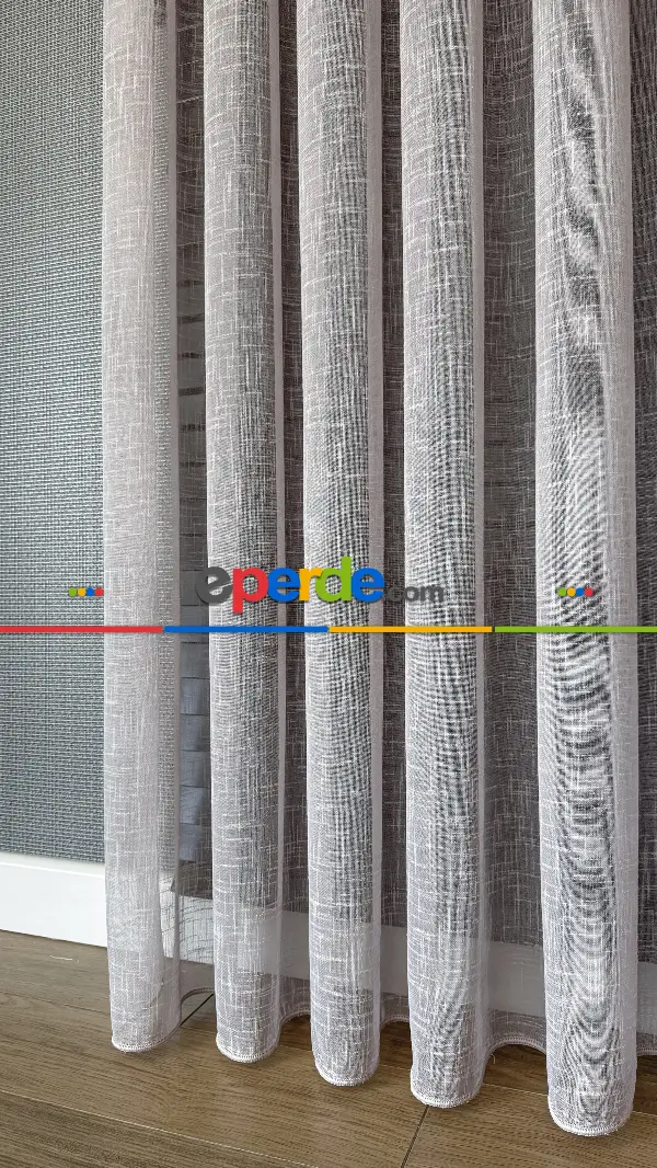 Bebek Odası Tül Perde - Pudra Pembe, Naturel Keten Tül, Düz Tül Perde - Premium Kalite Serisidir, Eteği Kurşunlu Tül