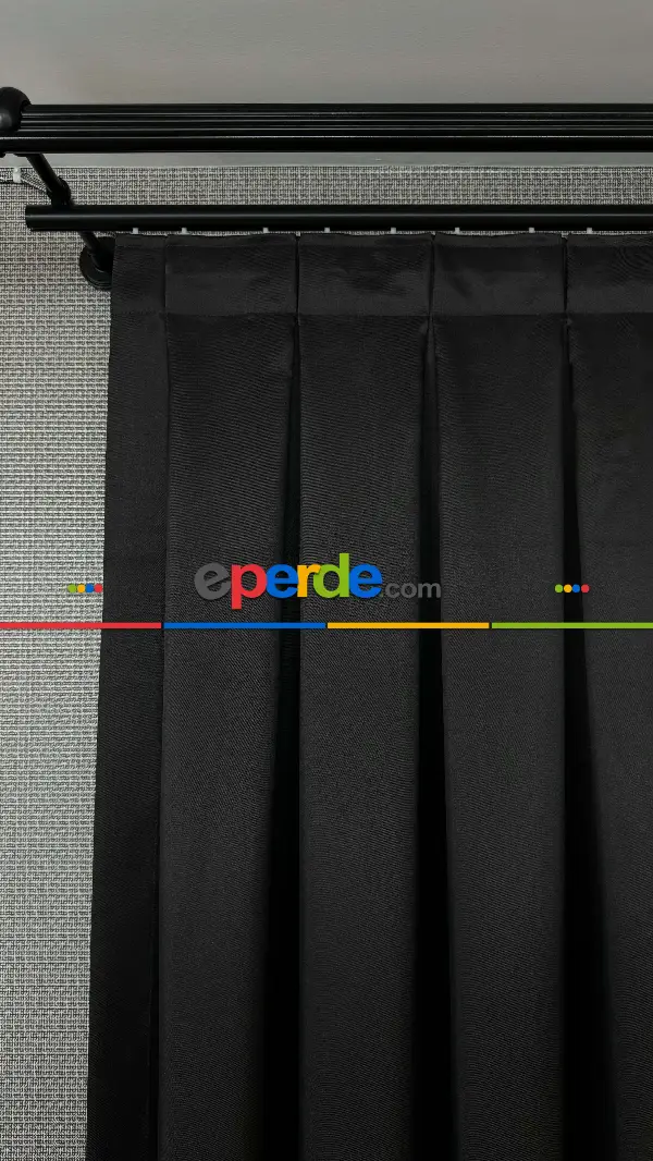 Siyah Etek Ucu Gümüş Nakış İşlemeli Bordür Jakar Dokuma Fon Perde