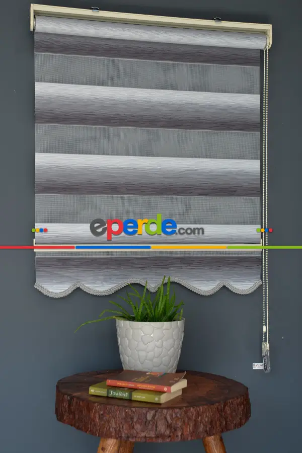 Halim Perdesan Mf-11 Beyaz & Gri Renk Etekli Veya Eteksiz Zebra Stor Perde