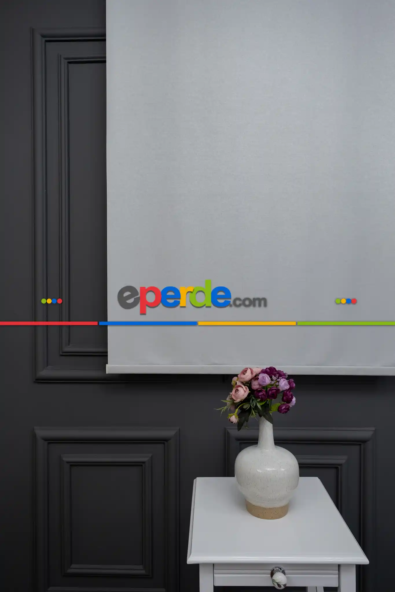 Salon Stor - Stor Perde Kalın Kumaş Yaldızlı Açık Gri Renk A Kalite