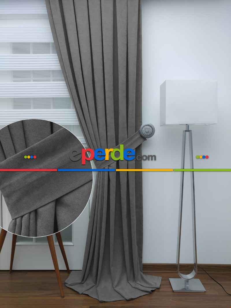 Salon Fon Perde - Toprak Gri Düz Fon Perde ( 280 Eninde )- Gri-Füme-Antrasit