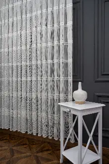 Yatak Odası - Clara Enine Bantlı Örme Tül Perde - Ekru -( Ütü İstemez )