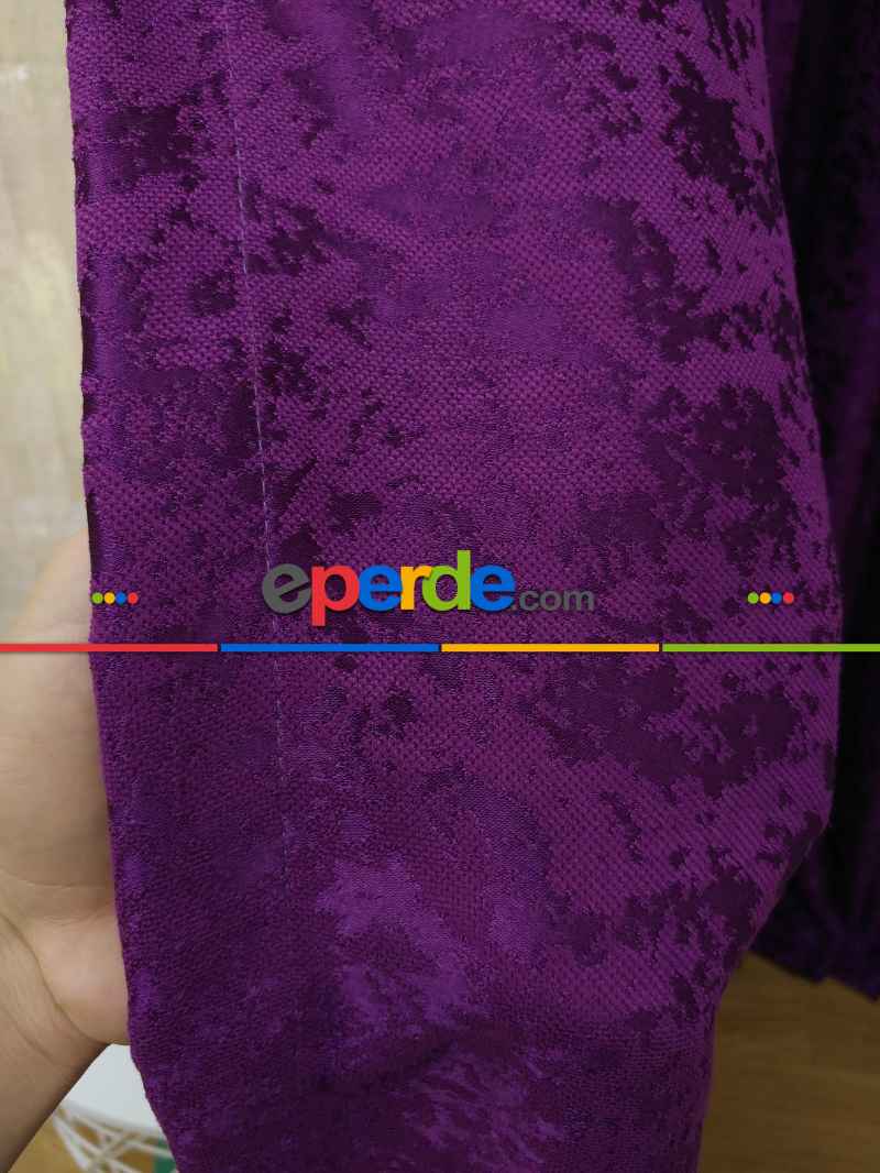 Eflatun Rengi Kendinden Desenli Jakar Fon Perde (285 En)- Eflatun