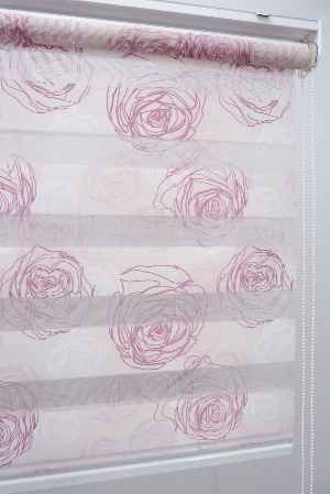 Çiçek Desen Zebra Perde- Pembe