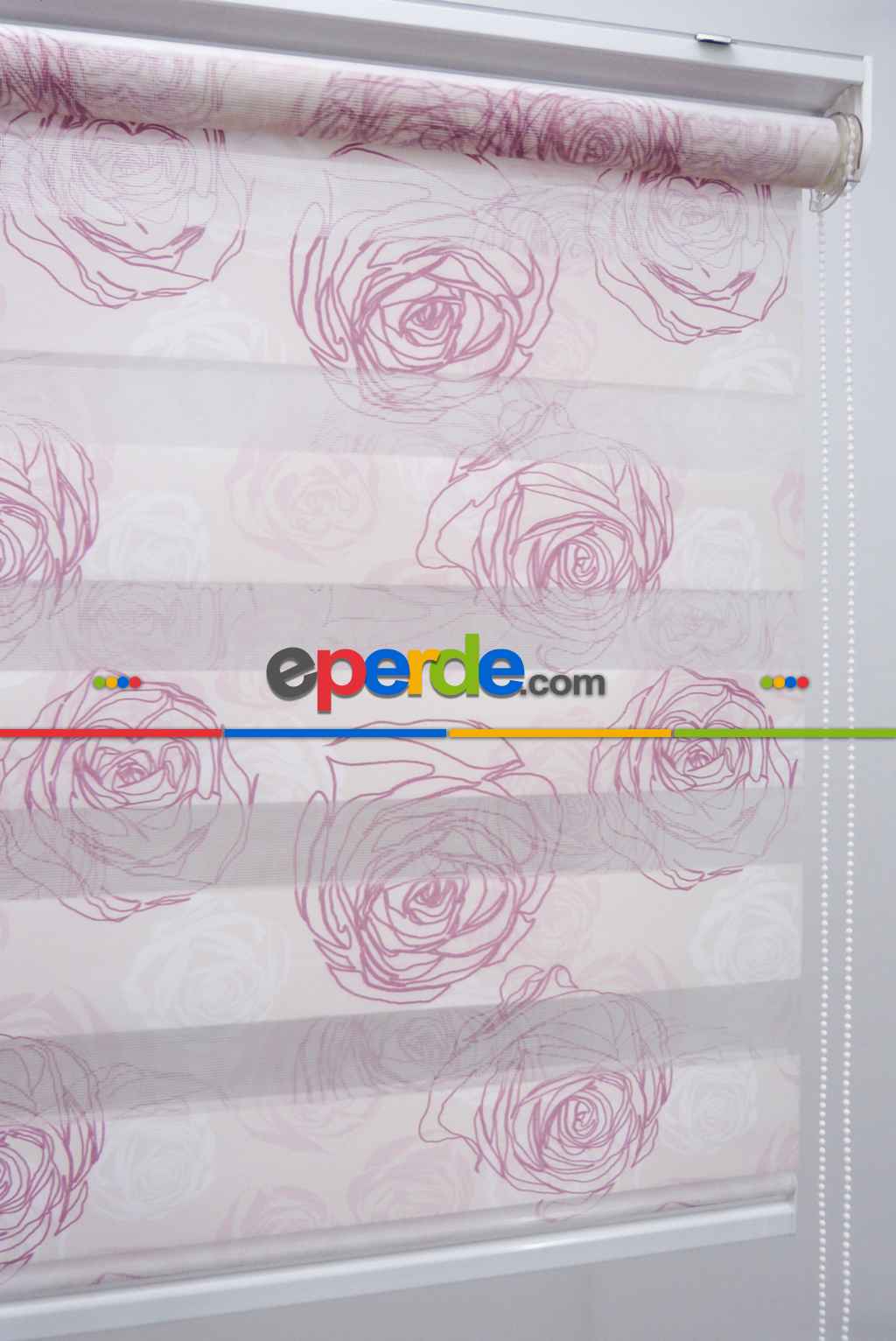 Çiçek Desen Zebra Perde- Pembe