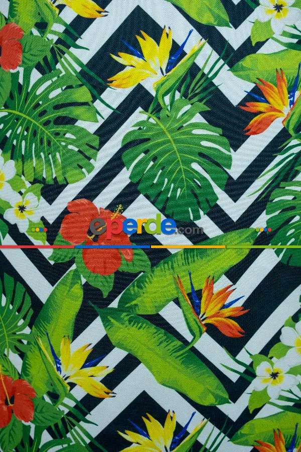 Tropikal Desenli Fon Perde K520 T - Kumaşı Kalındır Duck Bezi Değildir.- Yeşil-Çok Renkli