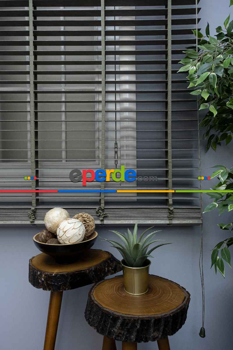 Mutfak 50 Mm Ahşap Jaluzi Perde - Kurdelalı- Haki