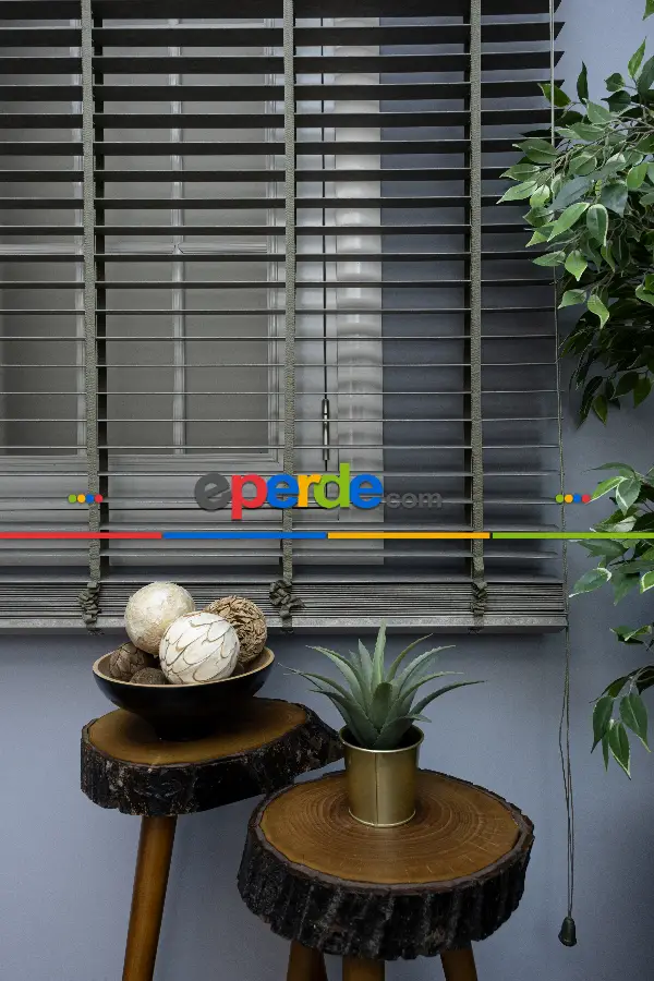 50 Mm Ahşap Jaluzi Perde - Kurdelalı- Haki