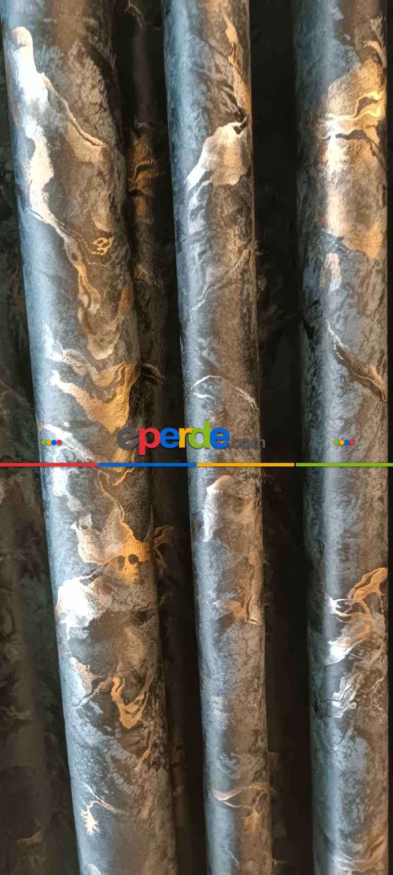 Oturma Odası - Modern Mermer Desenli Fon Perde İthal Kadife