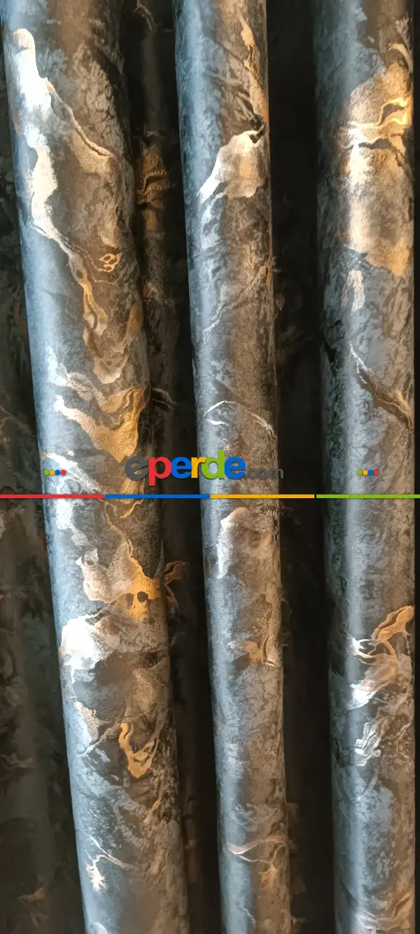 Yatak Odası - Modern Mermer Desenli Fon Perde İthal Kadife