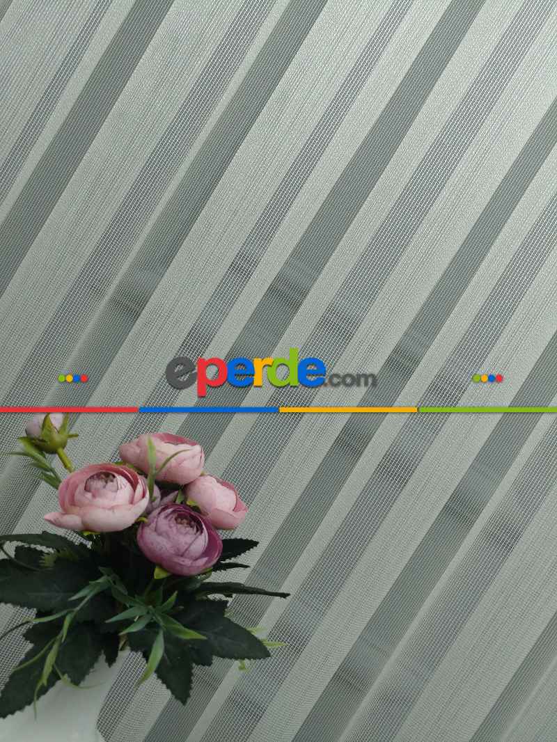 Mutfak - Çizgili Düz Tül Perde - Çelik Tül - Ütü İstemez- Ekru