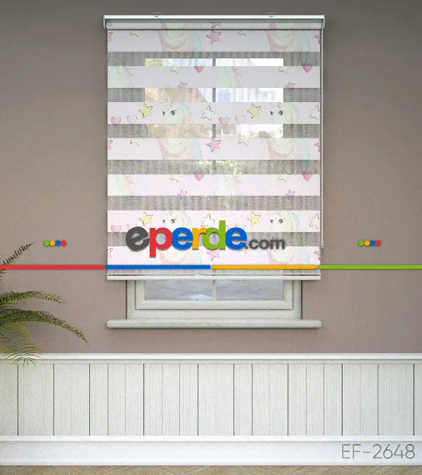 Yıldız Desenli Baskılı Zebra Perde- Çok Renkli