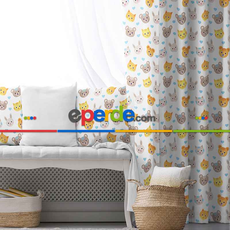 Çocuk Fon Perde Evim1616-3 Kumaşı Kalındır Duck Bezi Değildir- Mavi-beyaz