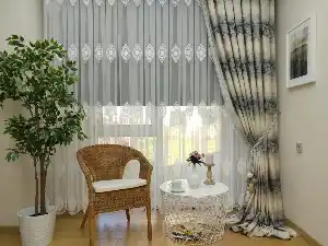 Renk Geçişli Jakar Desenli Salon Fon Perdesi -(saçak Dahildir)- Bej-kahve-antrasit