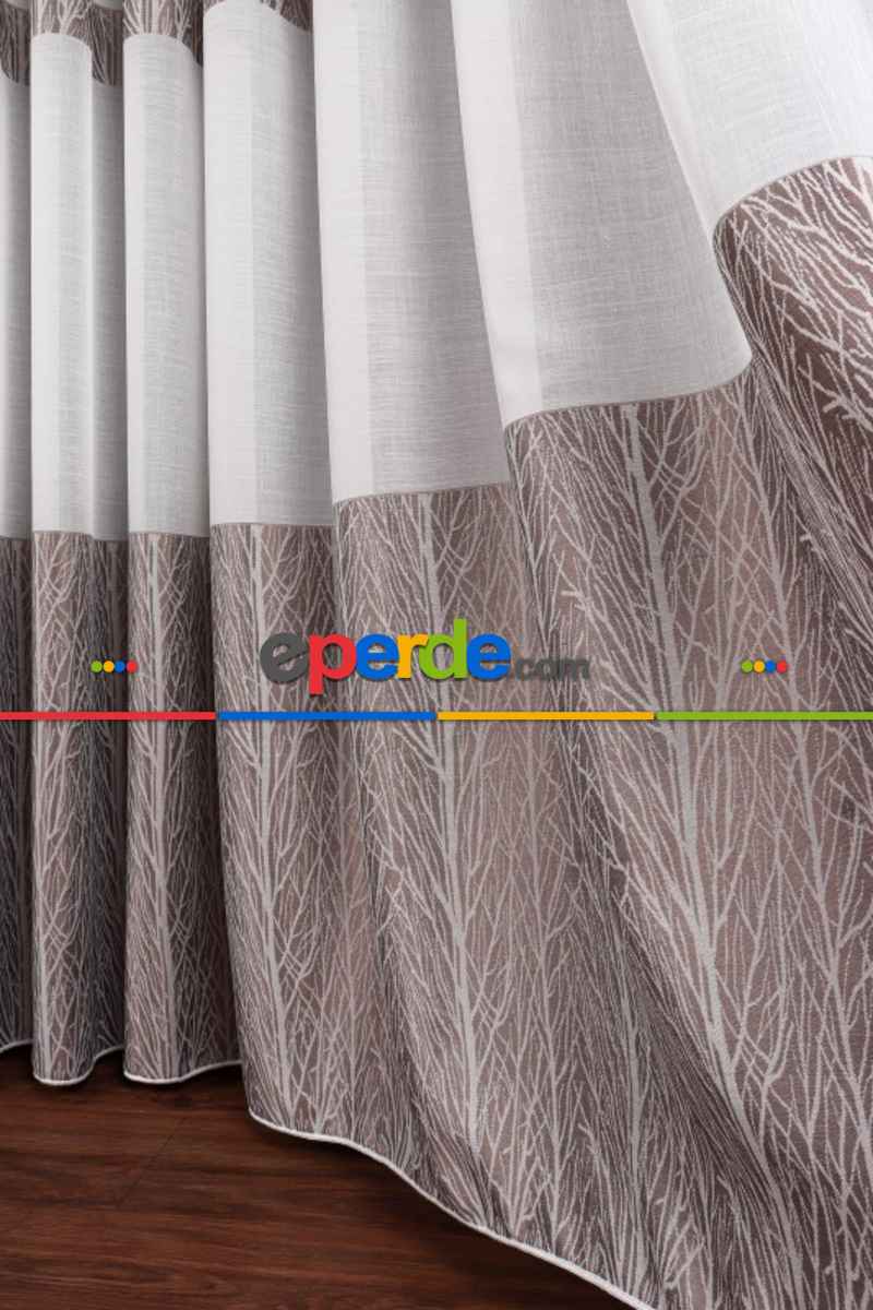 Salon Tül Modelleri - Keten Etek Dokuma Ekru-gri Tül Perde